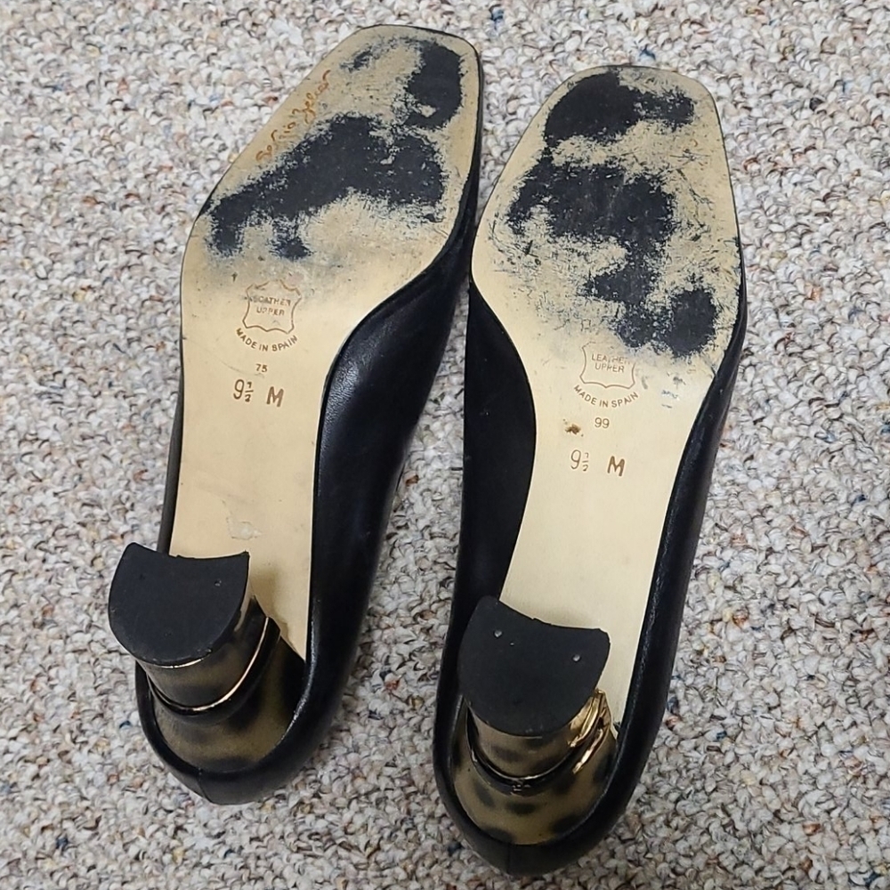 Spanish Leather Collection by Sergio Zelcer Black Pumps Size 9.5 Unique Heel - Picture 9 of 14
